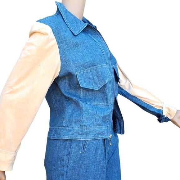 80s Pantsuit Platinum Dorothy Schoelen Light Denim Distressed Made in USA 2 4 - Picture 5 of 16